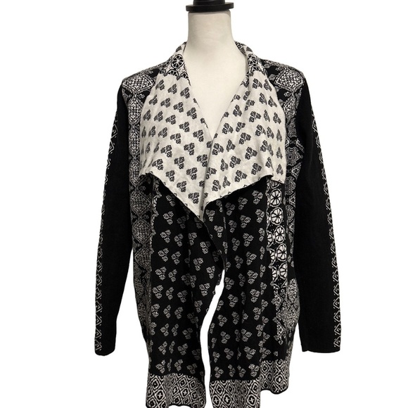 Lucky Brand Open Front Tribal Waterfall Cardigan Sweater. Medium - Picture 2 of 6